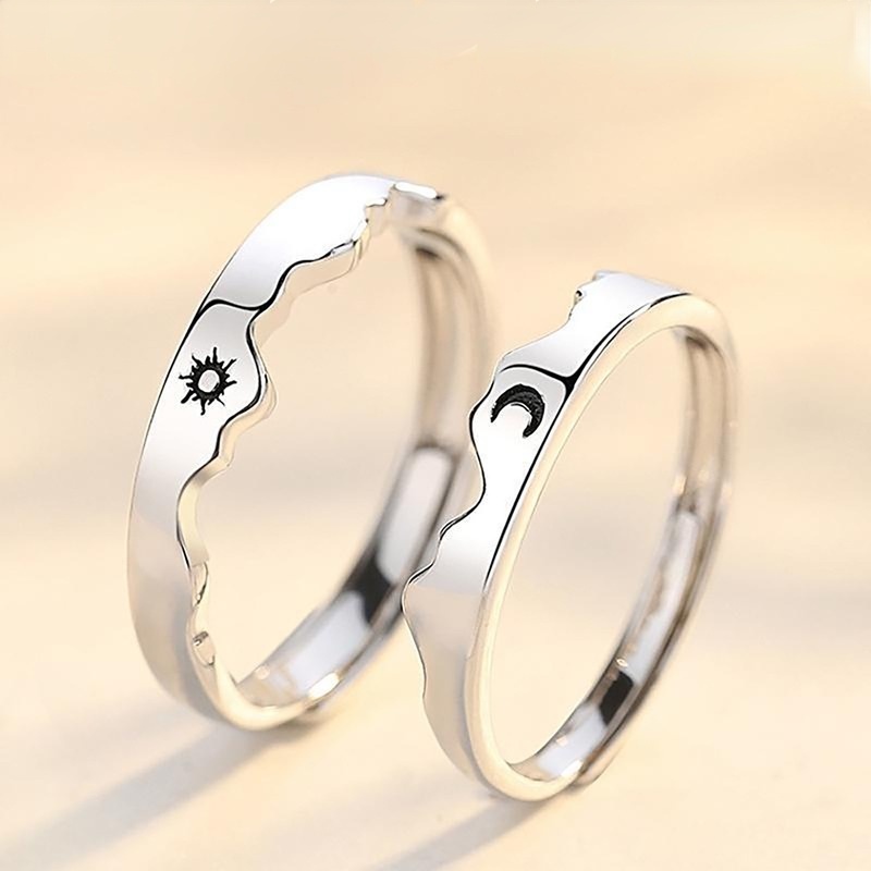 Cặp nhẫn thời trang màu bạc hình mặt trăng / mặt trời / trái tim lãng mạn