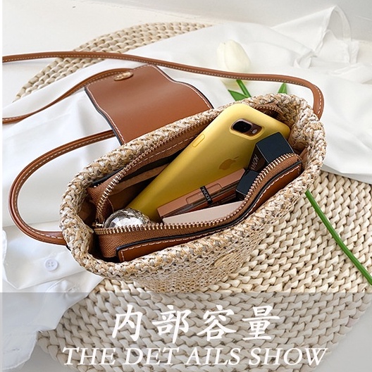 Bán Sỉ Túi cói Vai mini Mùa Hè Mới Arc de Triomphe Bằng Rơm Màu Đỏ Đựng Tai Nghe Cho Nữ