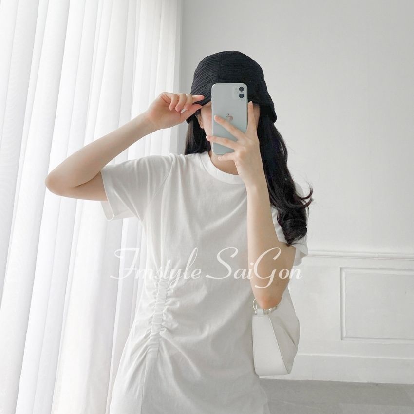 Đầm thun nữ suông tay ngắn, váy rút 1 bên trơn ulzzang hàn quốc 604 thời trang Fmstyle Saigon 21VD07N161901 | BigBuy360 - bigbuy360.vn