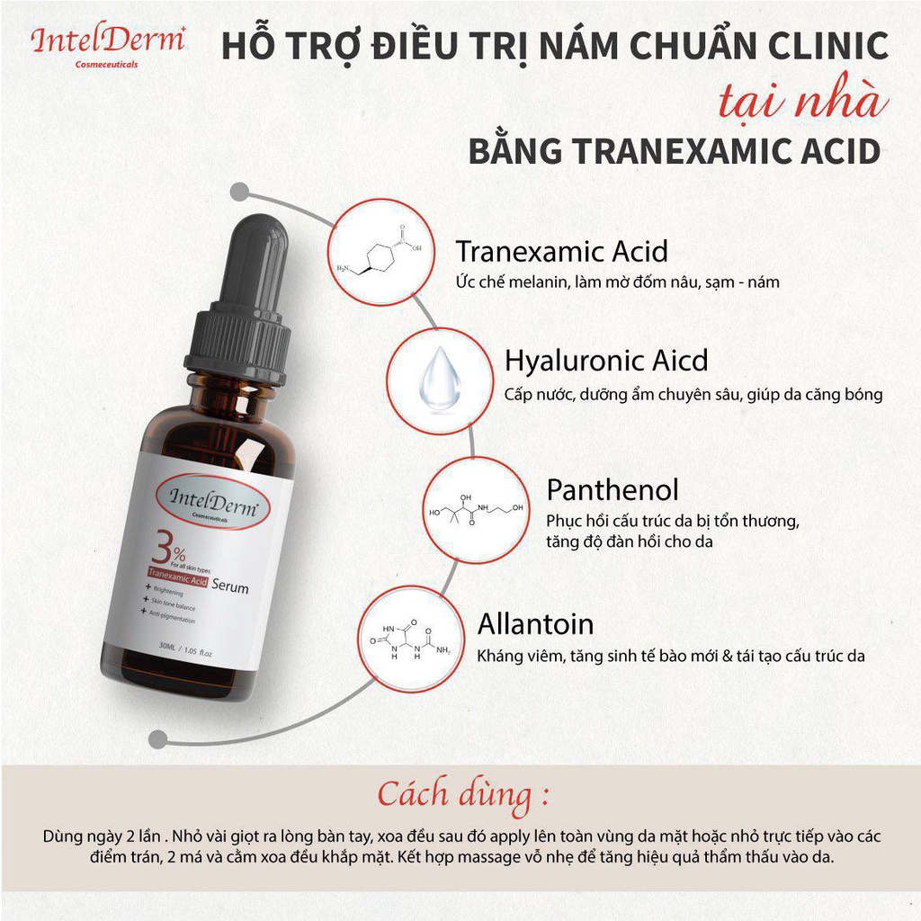 Serum cấp ẩm phục hồi và sáng da IntelDerm 3% Tranexamic Acid Serum 30ml - 5ml | BigBuy360 - bigbuy360.vn