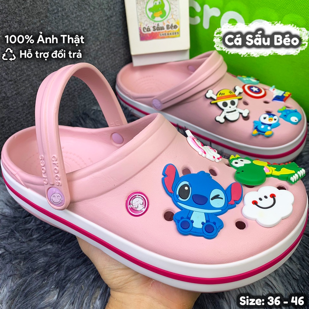 Dép Sục  Cross Band Hồng Line Đỏ Unisex cực đẹp, form thon, tặng kèm 12 stickers tự chọn mẫu