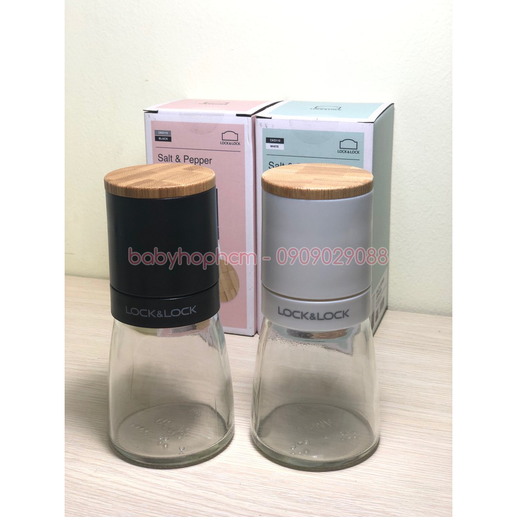 Dụng cụ xay tiêu LocknLock dung tích 140ml/170ml lưỡi sứ nắp gỗ sồi tiện dụng CKO115 CKO116 2 màu - BABYHOPSG