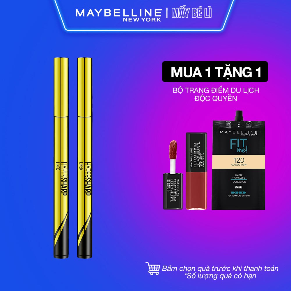 [Bộ trang điểm] Bộ đôi bút kẻ mắt nước siêu sắc mảnh không lem, trôi Hyper Sharp Maybelline New York