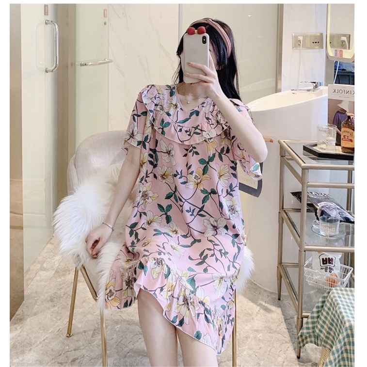 Váy ngủ lanh dáng suông, váy bầu lanh rộng mềm mịn mát free size 40-80kg