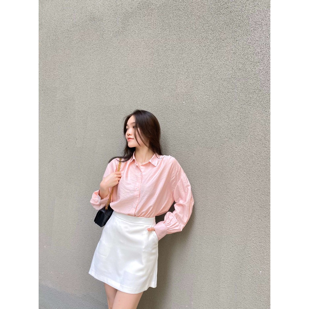 Áo sơ mi tay dài sọc nhí và chân váy túi xéo (S/M/L)