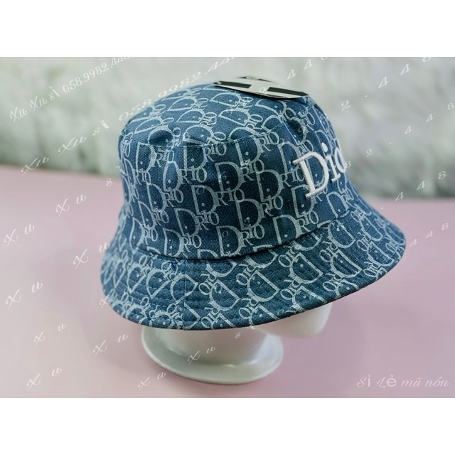 Mũ bucket vải Jeans in thêu 2 mặt chữ đioo cực đẹp - Mũ vành đẹp