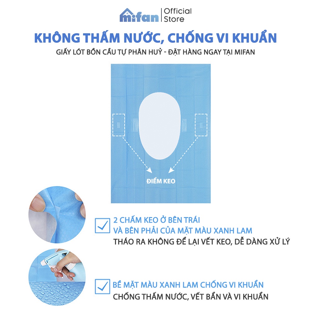 Miếng Giấy Lót Bồn Cầu Tự Phân Hủy MIFAN - 10 miếng/set - Chống Thấm Nước, Dính Chắc Chắn - Nhỏ Gọn, Vô Trùng, Sạch Sẽ