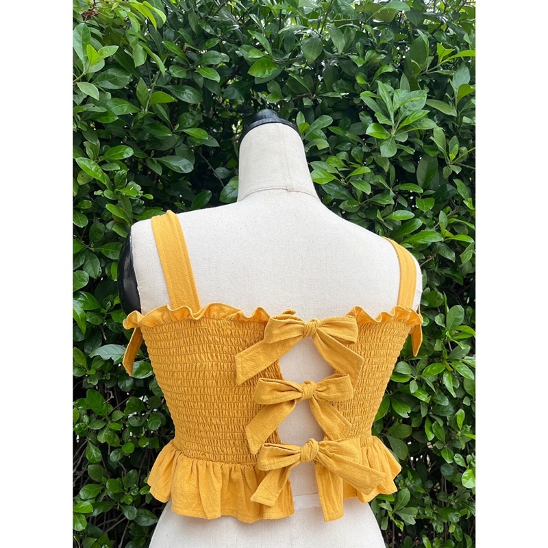 Áo croptop nơ lưng, thiết kế nhúng smocking co giãn DOKESI (có bigsize) - Bowie Top