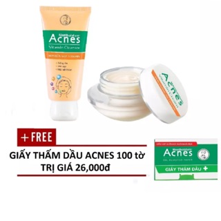 Bộ Sửa rửa mặt và Kem dưỡng Acnes Vitamin + Tặng 1 giấy thấm dầu Acnes