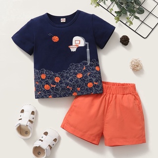 Bộ trang phục 2 món MIKRDOO gồm áo tay ngắn + quần short dễ thương cho bé trai sơ sinh