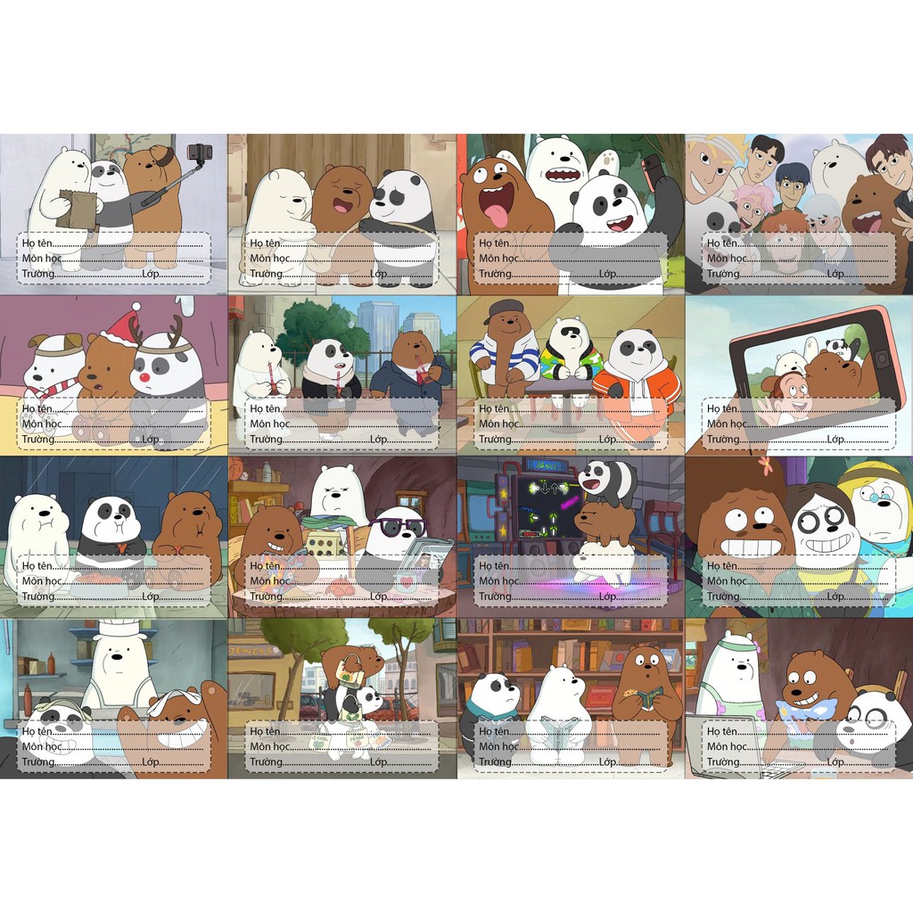 Set 16 nhãn vở anh em Bare Bear Chúng tôi đơn giản là gấu siêu cute