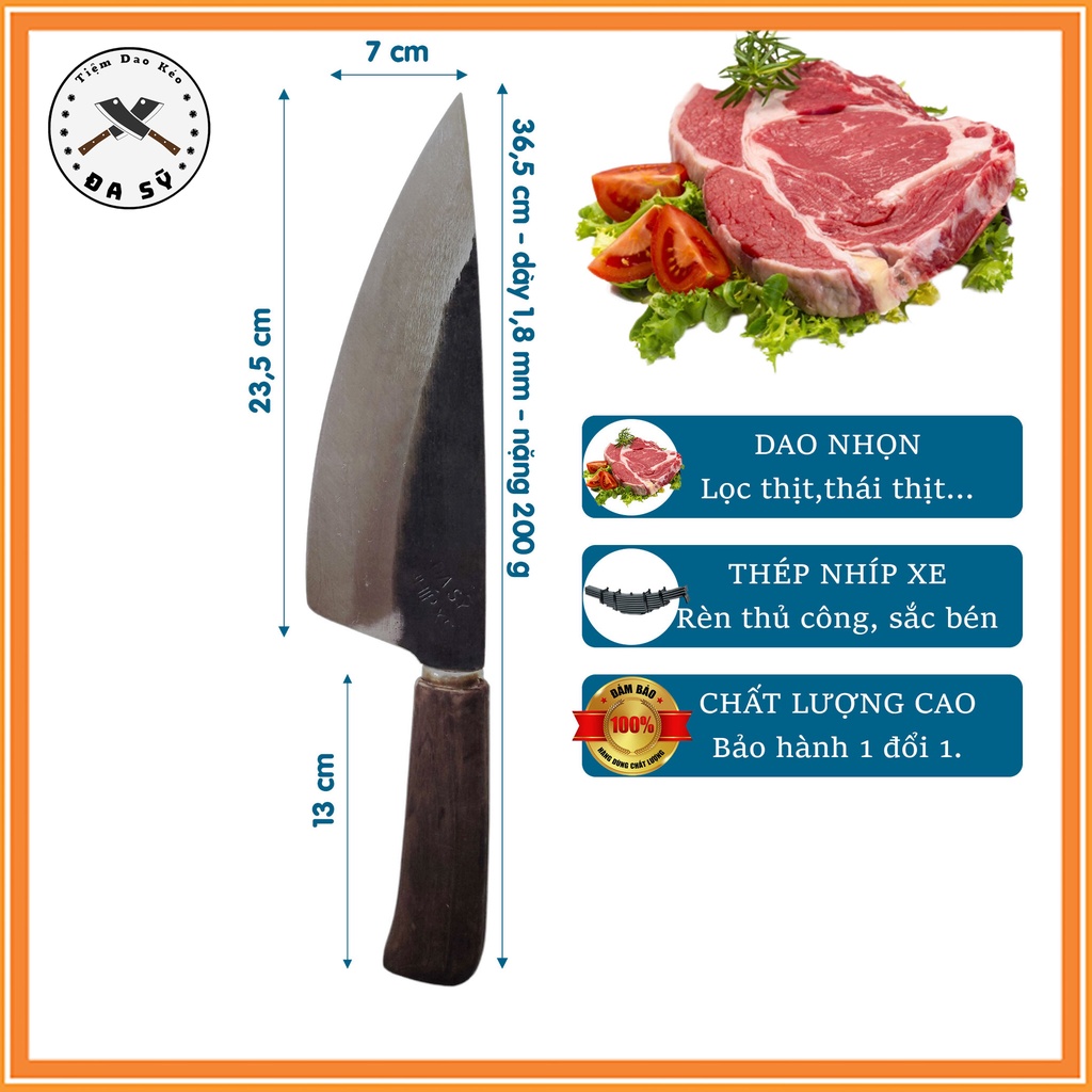 Dao Bầu Nhíp Xe To, Lọc Thịt, Thái Thịt, Chọc Tiết, Dao Rèn Từ Thép Nhíp Xe Siêu Bền, Cán Gỗ Chắc Chắn - D45