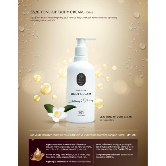 MẪU MỚI] Kem Dưỡng Trắng Toàn Thân SheShi SS20 - Tone Up Body Cream 200ml