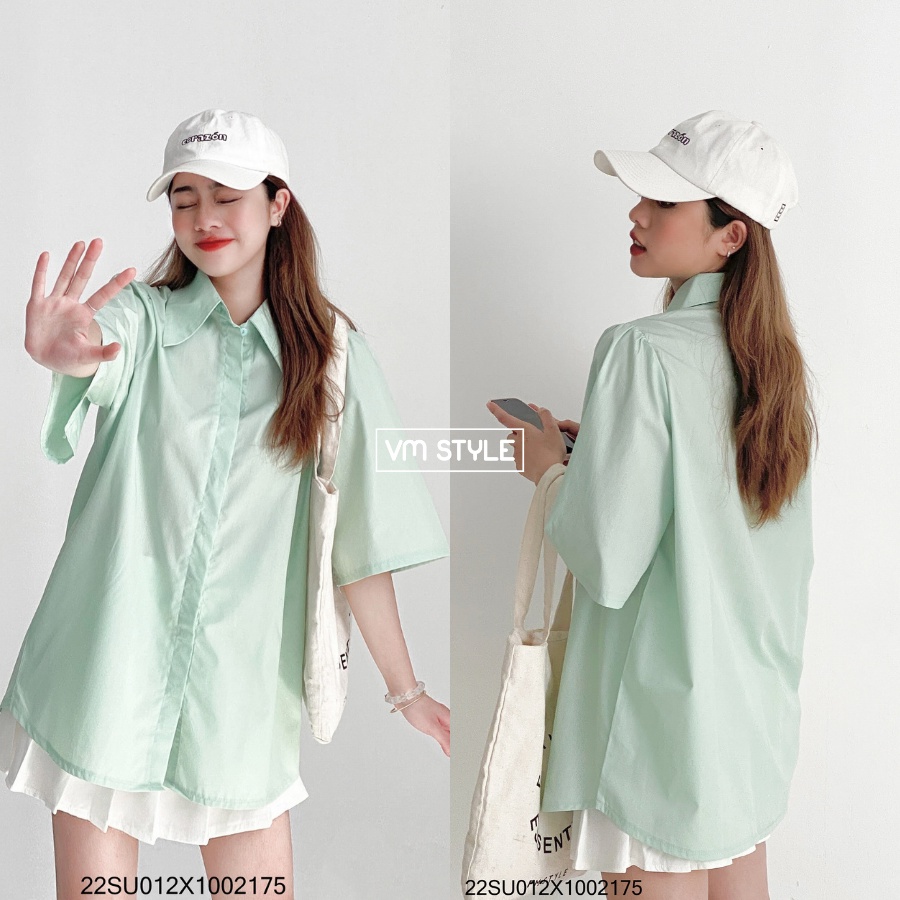 Áo sơ mi tay ngắn VM STYLE xếp li tay, áo form rộng cộc tay thời trang nữ ulzzang Hàn Quốc 22SU012X1002