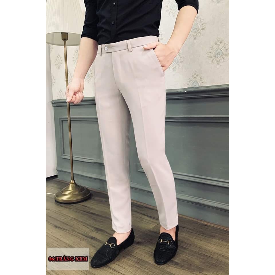 HÀNG MỚI VỀ quần âu nam màu trắng kem phong cách Hàn quốc chất vải tuyết mưa dày dặn mát mịn co giãn 4 chiều BAO LỖI | BigBuy360 - bigbuy360.vn