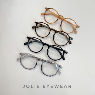 Kính không độ, gọng kính cận đa giác nhựa dẻo tròn Hàn Quốc Jolie eyewear 3374 chống ánh sáng xanh, UV400
