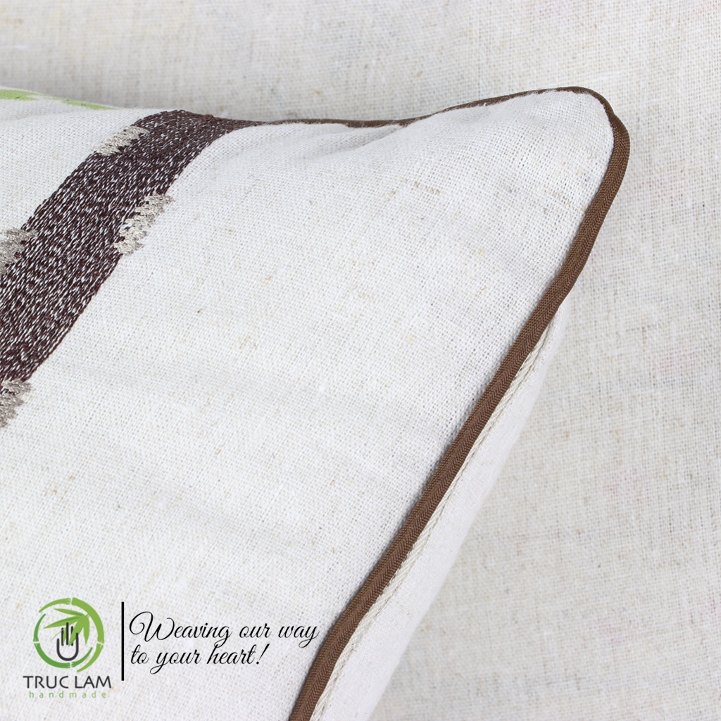 Gối/Vỏ Gối Vuông Tựa Lưng Sofa (45x45) Trang Trí Phòng  Vải Linen Thêu Thủ Công Hình Con Cú - Trúc Lâm Handmade