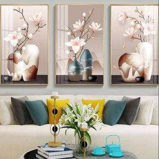 Tranh Canvas bộ 3  tấm mẫu bình hoa đẹp kích thước 40×60