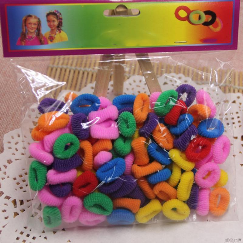 Set 100 Dây Cột Tóc Thiết Kế Co Giãn Nhiều Màu Cho Bé