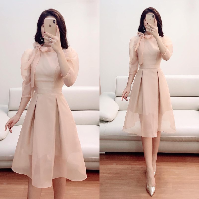 [ xả kho ] MiD Đầm voan hai lớp V1254 tay lỡ thiết kế Mie Design kèm ảnh thật