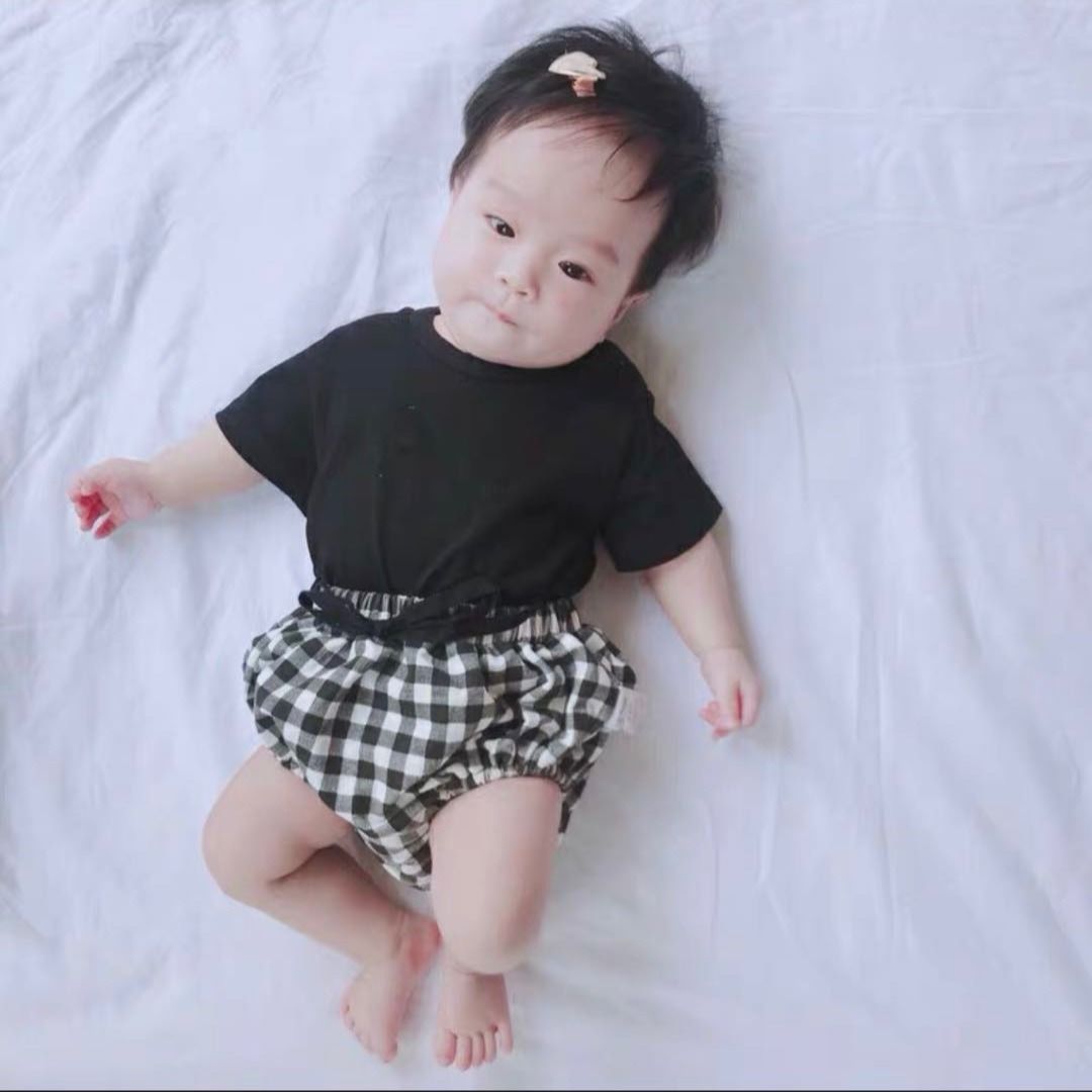 Baby Newborn Boys Girls Solid T-shirt+Plaid Polka Dot Print Shorts Pants+ Headband Set