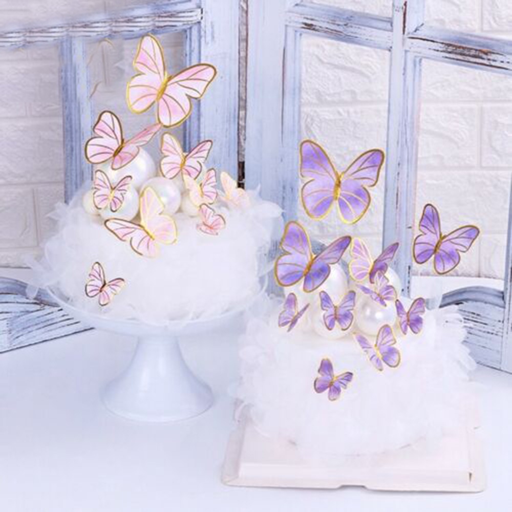 Set 1/10 Que Cắm Trang Trí Bánh Sinh Nhật Thiết Kế Hình Bướm Dễ Thương
