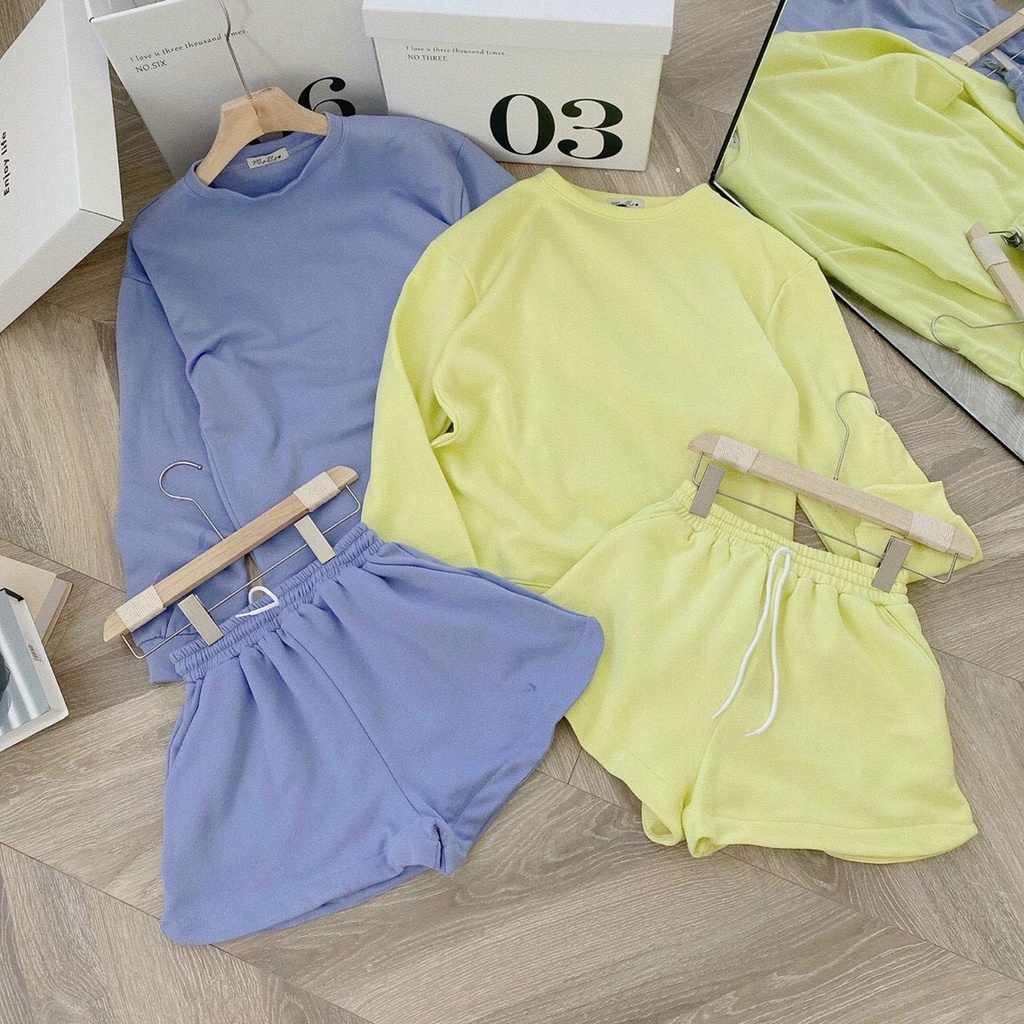 SET SWEATER TAY DÀI + SHORT MÀU PASTEL - KÈM VIDEO
