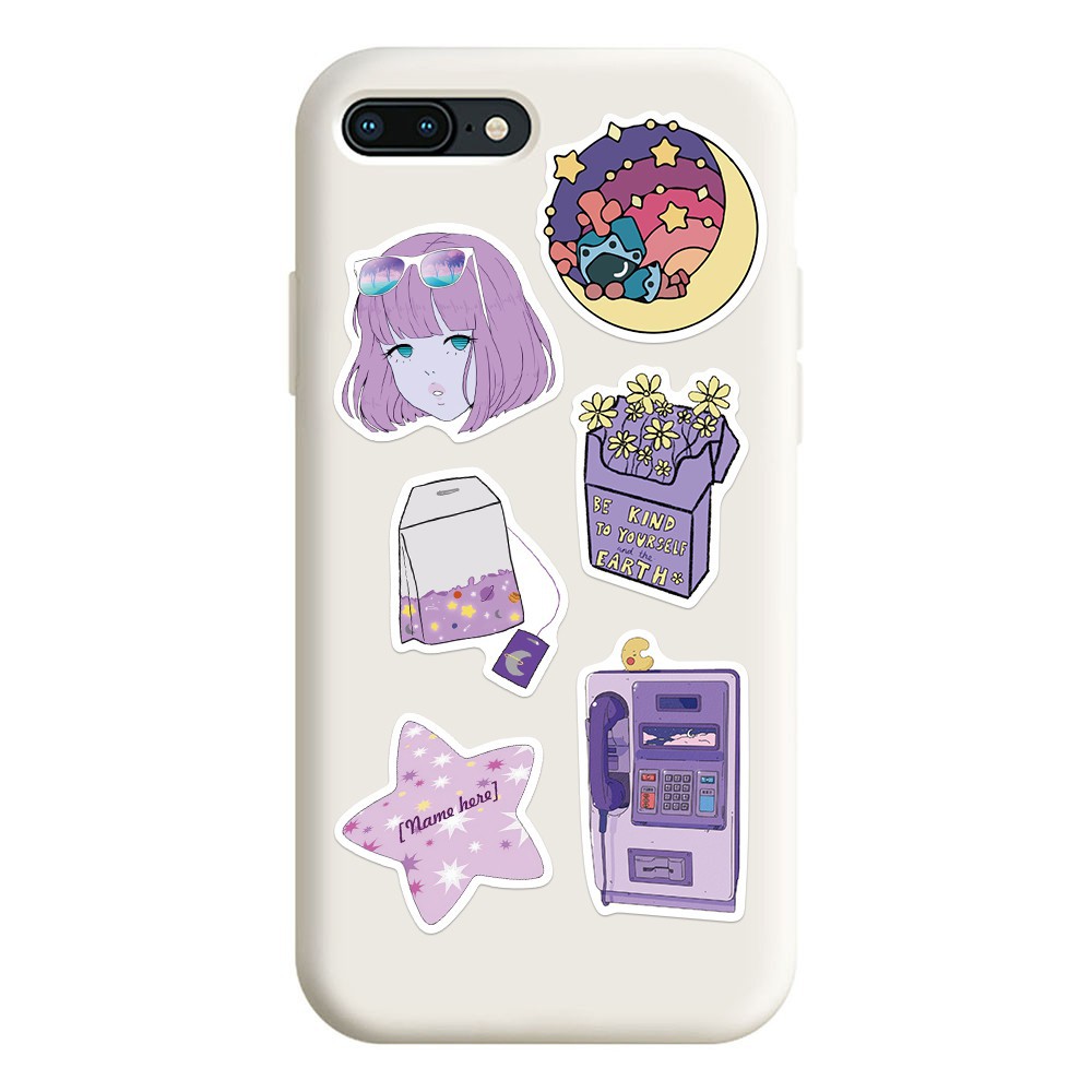 Sticker chống nước Màu Tím 50 chiếc dán nón bảo hiểm, laptop, vali