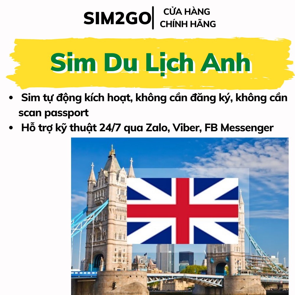 Sim du lịch Anh dung lượng 4G khủng, nghe gọi, nhắn tin thả ga