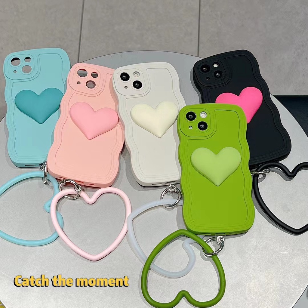Ốp lưng iphone - Ốp làn sóng full màu trái tim kèm dây - Xupucase