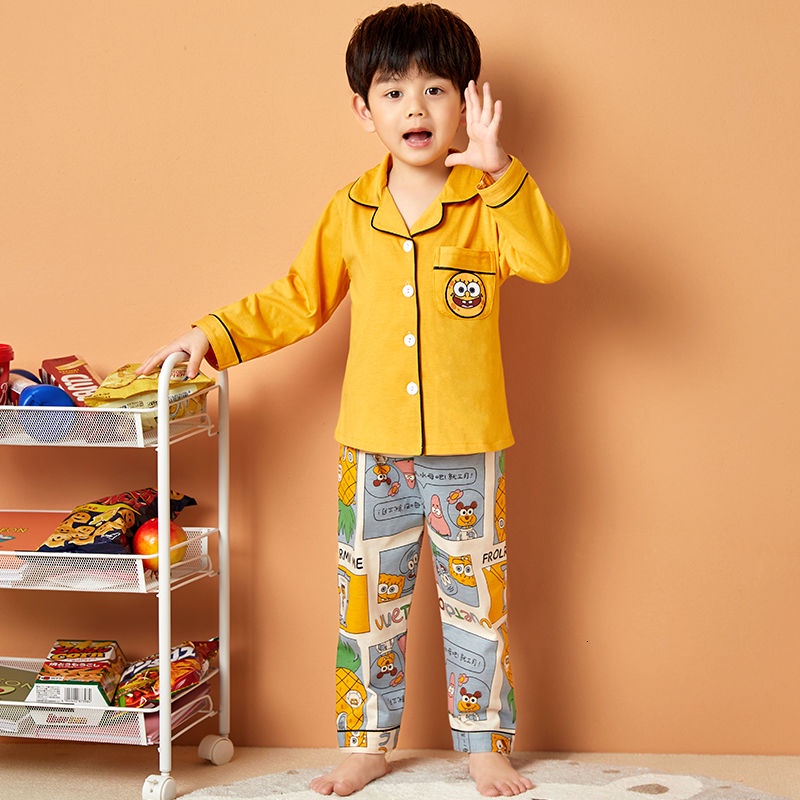 Bộ Đồ Ngủ Cotton Tay Dài In Họa Tiết Hoạt Hình Dễ Thương Cho Bé đồ hàn quốc cho bé trai