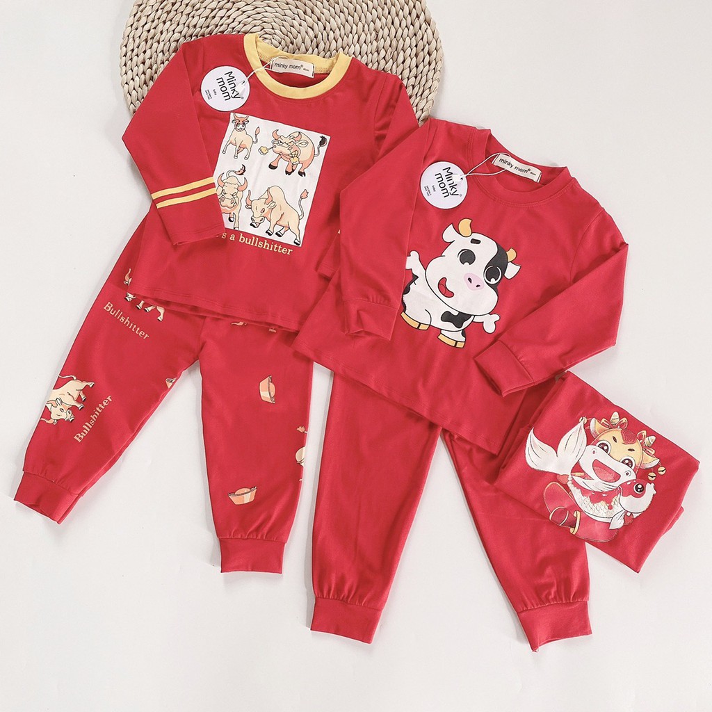 Bộ dài tay cotton cao cấp 100% Minky mom họa tiết trâu cho bé trai bé gái