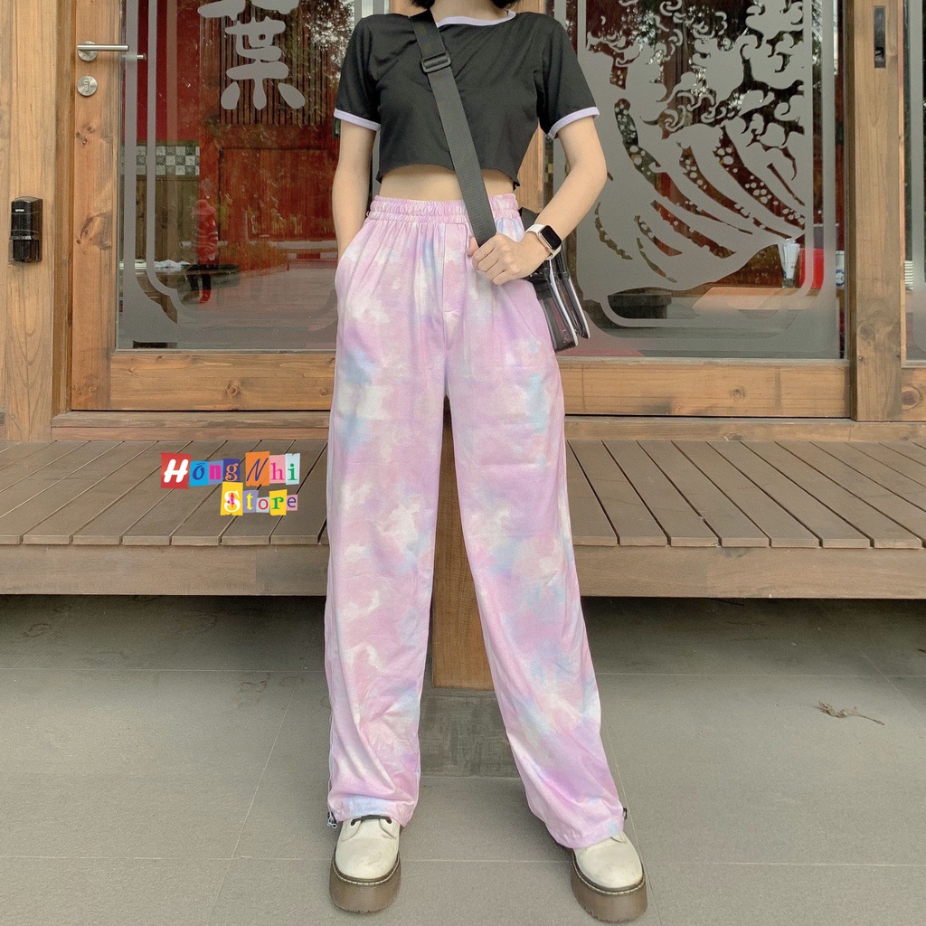 Quần Jogger 3D Ulzzang Unisex Jogger Loang Màu Dây Rút Lai Ống Rộng Màu Tím - MM