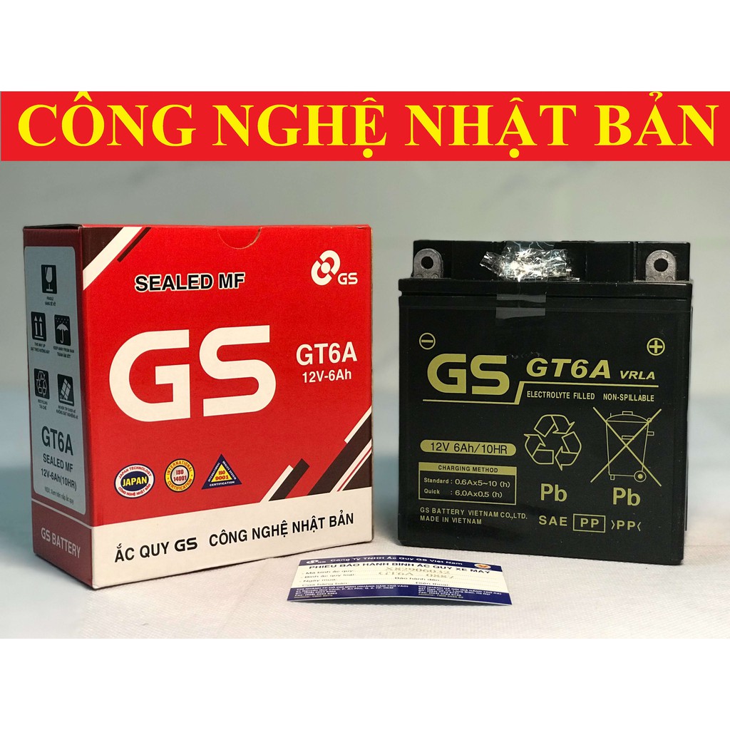 Bình Ắc Quy Khô Dream, Wave, Future, Sirius, Jupiter, Taurus, Mio (Hiệu GS GT6A 12V-6AH)