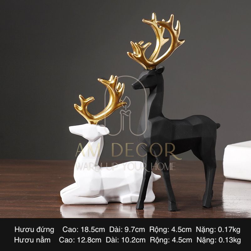 Tượng Cặp đôi hươu nai vàng decor trang trí phòng ngủ, phòng khách sang trọng - AM Decor