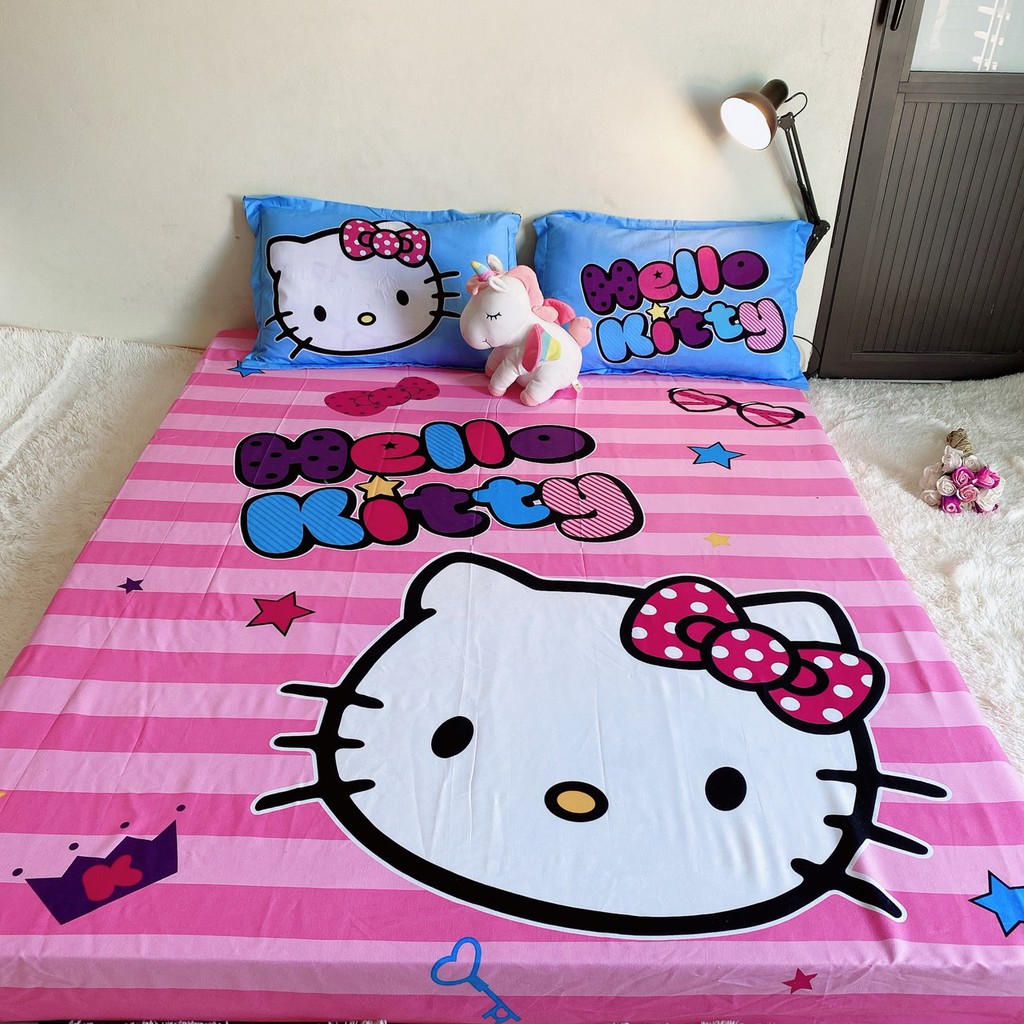 Bộ Ga Gối 3 Món Cotton Tina- Hello Kitty