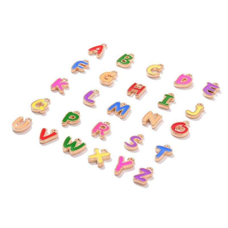 Set 26 Mặt Vòng cổ Khắc Chữ Cái Nhiều Màu Charms