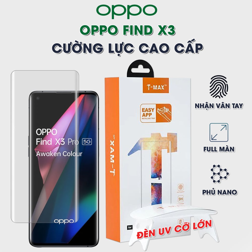 Cường lực Oppo Find X3 full màn hình đèn UV cỡ lớn chính hãng TMax - Dán màn hình Oppo Find X3