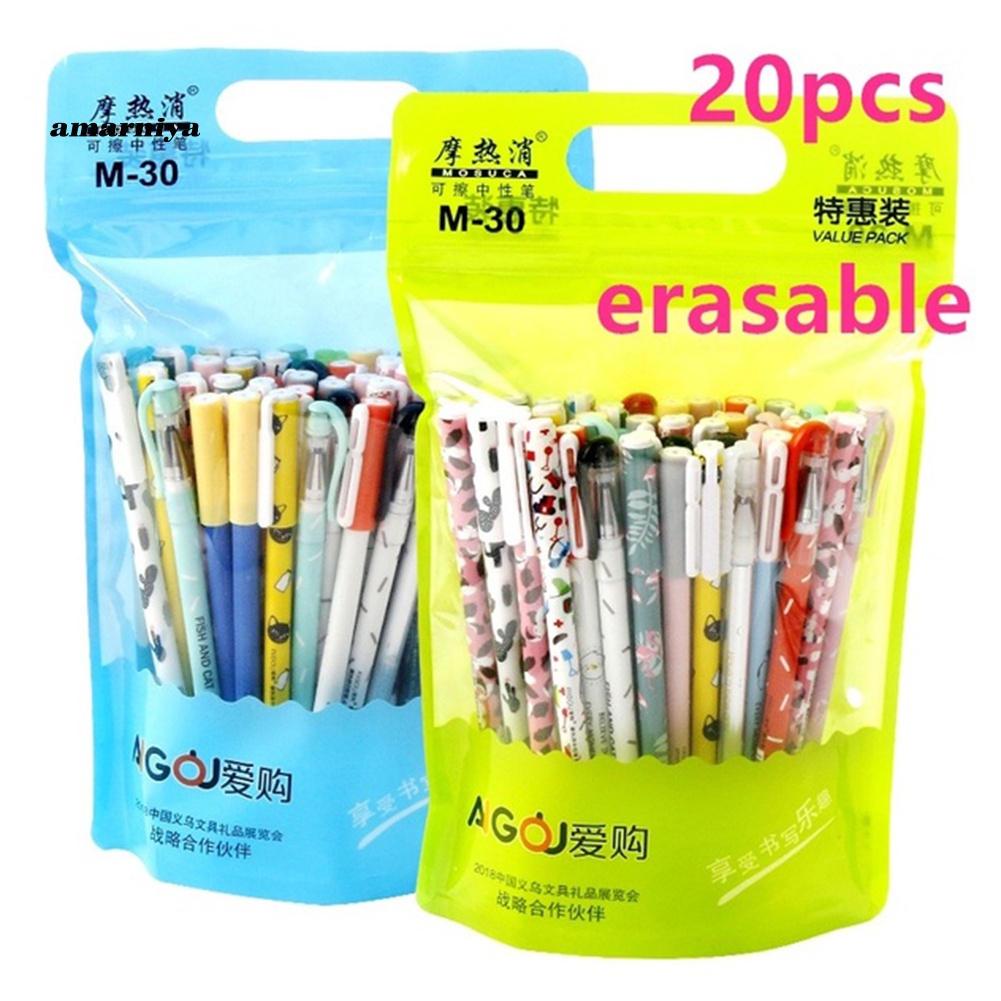 Set 10 bút mực nước xóa được họa tiết động vật/ 10 ruột bút ngòi 0.35mm màu đen/ xanh dương