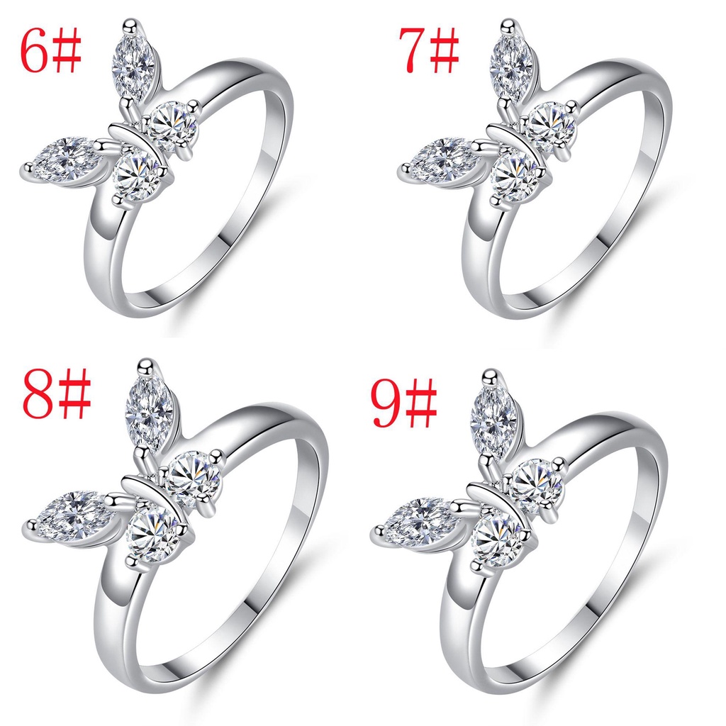 ROSE Nhẫn Cưới Bạc Hình Bướm Đính Đá Lấp Lánh