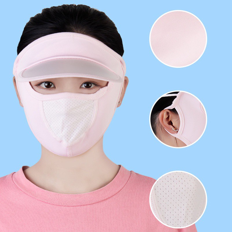 Khẩu trang dạng nón chất lụa lạnh thoáng khí chống nắng bảo vệ toàn bộ khuôn mặt