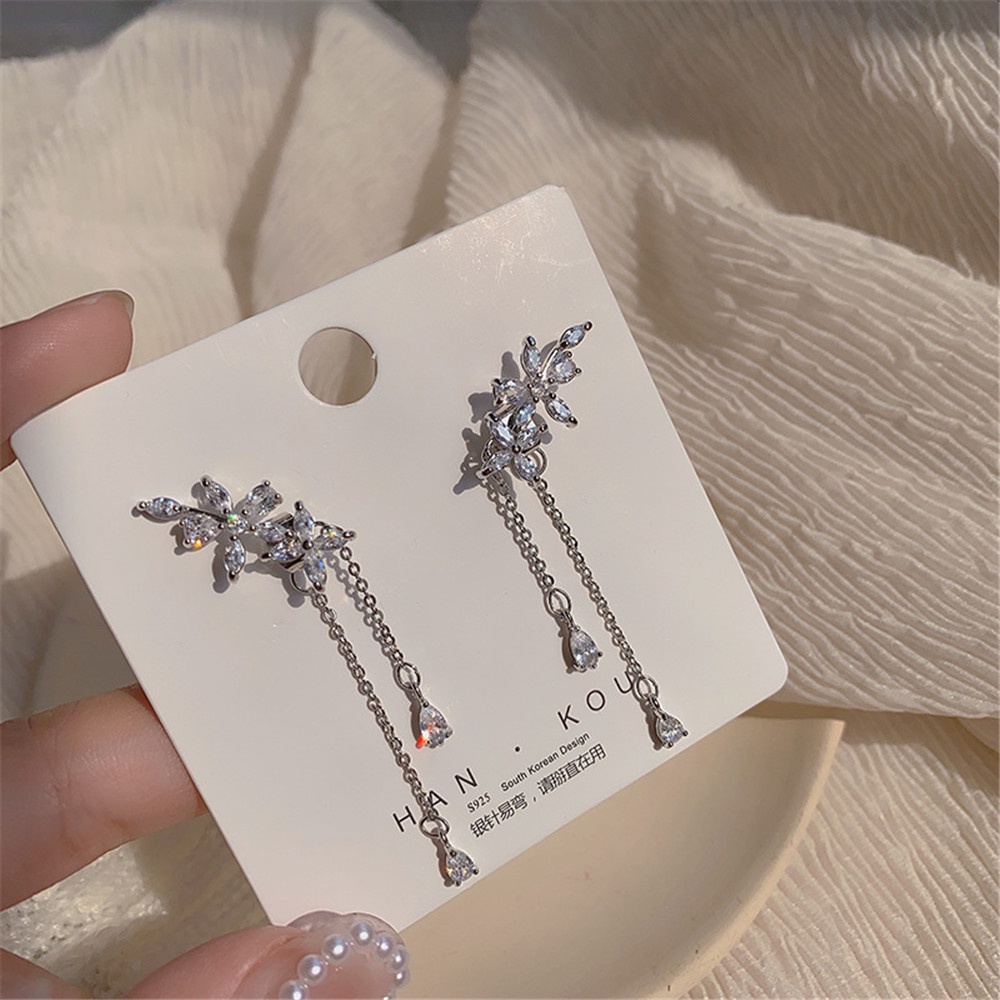 Đôi Khuyên Tai Dáng Dài Đính Đá Zircon Phong Cách Hàn Quốc Mới