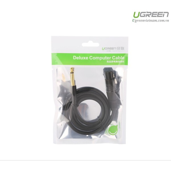 Cáp Micro Karaoke dài 3m cao cấp: Audio 6.35mm sang Canon (XLR) Ugreen 20720 - hàng chính hãng