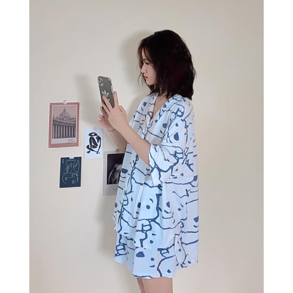 Sét Bộ Pyjama- Bộ Đồ Ngủ Con Gấu Kèm Nơ Buộc Tóc M829-Violet