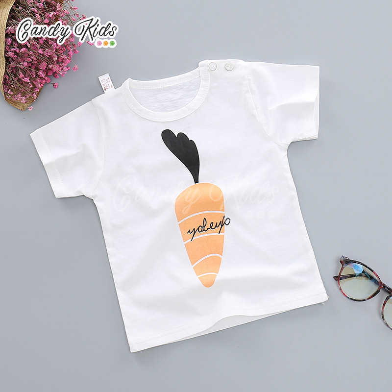 Áo Thun Cotton Tay Ngắn In Họa Tiết Hoạt Hình Xinh Xắn Cho Bé 0-8 Tuổi