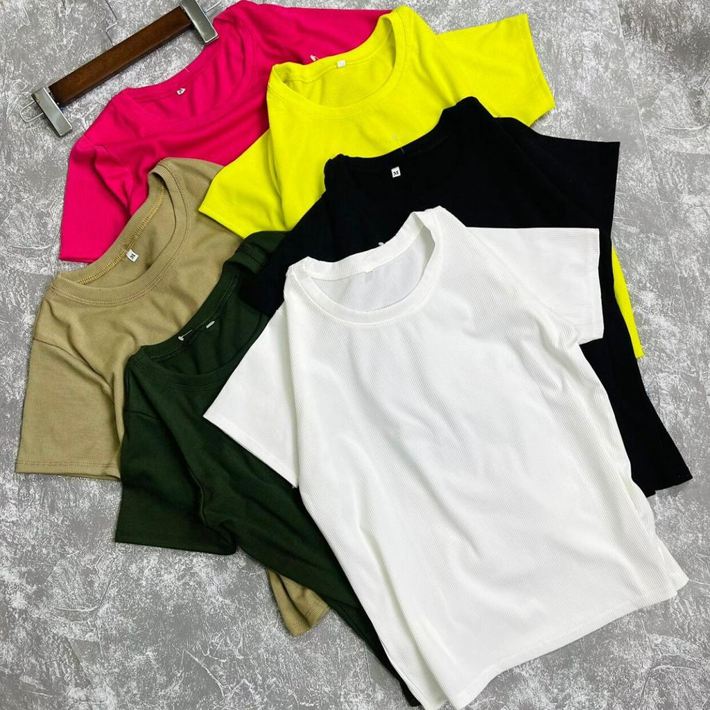 Áo Thun Gân Tăm Nữ Bigsize Dễ Thương ESHOP Thời Trang Bigsize Áo Phong Trơn Tay Ngắn Kiểu Dáng Basic Đẹp Cá Tính