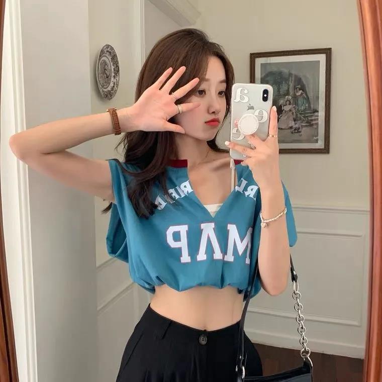 Áo Thun Tay Ngắn Cổ Chữ V Dáng Rộng Phong Cách Hàn Quốc Dễ Phối Đồ Thời Trang Cho Nữ áo phông nữ JL-TX-57