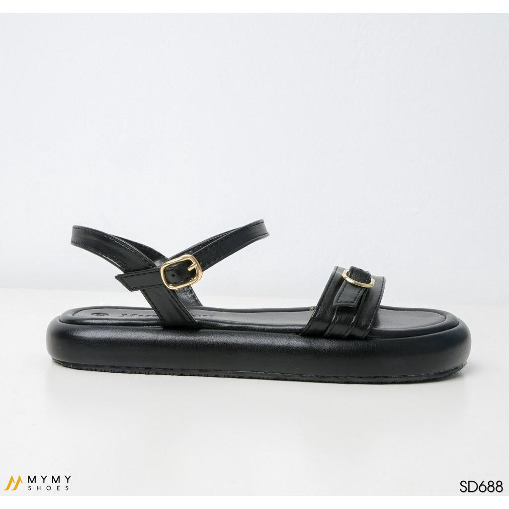 Dép, sandal nữ đế bằng quai ngang mầu đen, kem, MyMyShoes - sandal nữ SD688