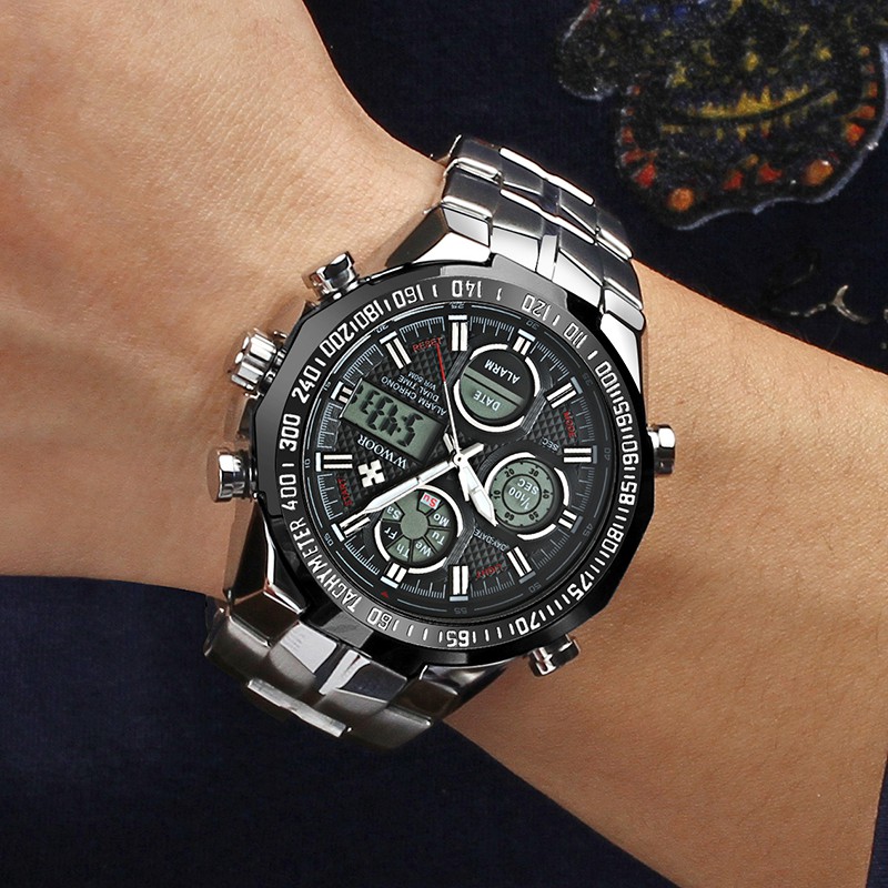 Đồng hồ thạch anh thể thao chất liệu kim loại thép không gỉ chính hãng không thấm nước dành cho nam - 8019 WWOOR