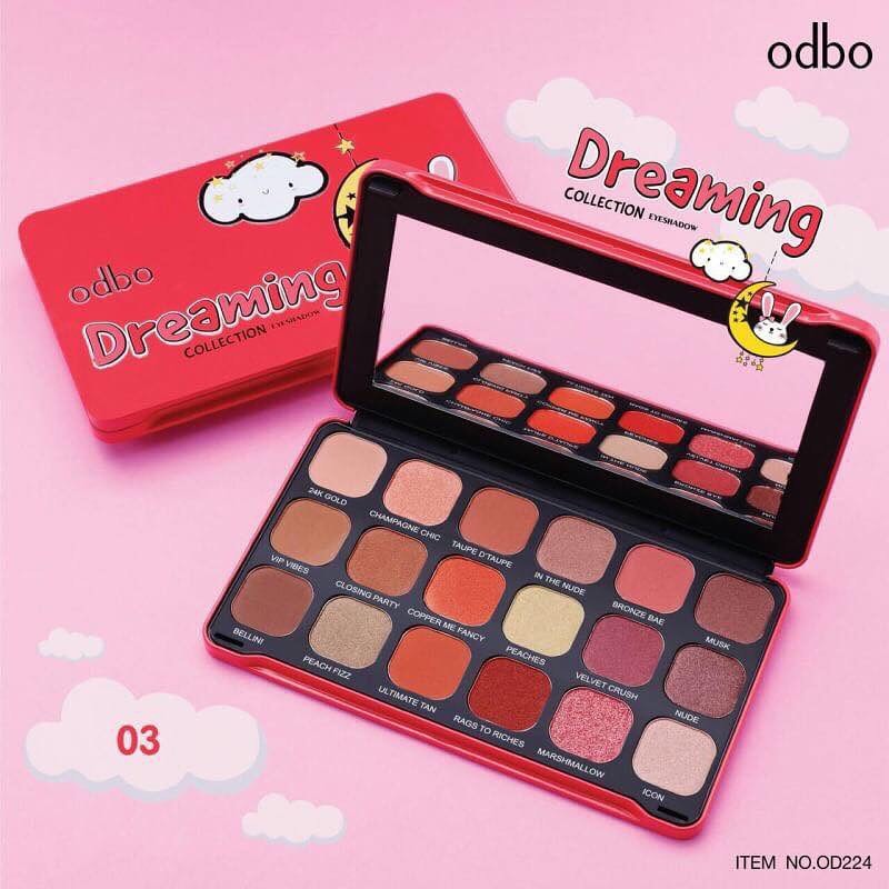 (Auth Thái) Bảng Phấn Mắt  Odbo Dreaming OD224 Gồm 18 Ô Màu Lì Và Ánh Nhũ